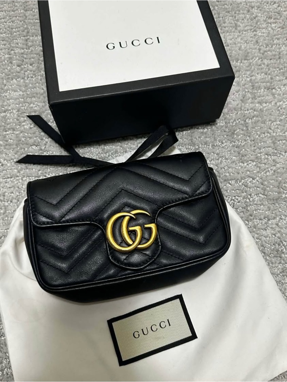 Authentic Gucci Marmont Black Quilted Leather Crossbody with Gold GG